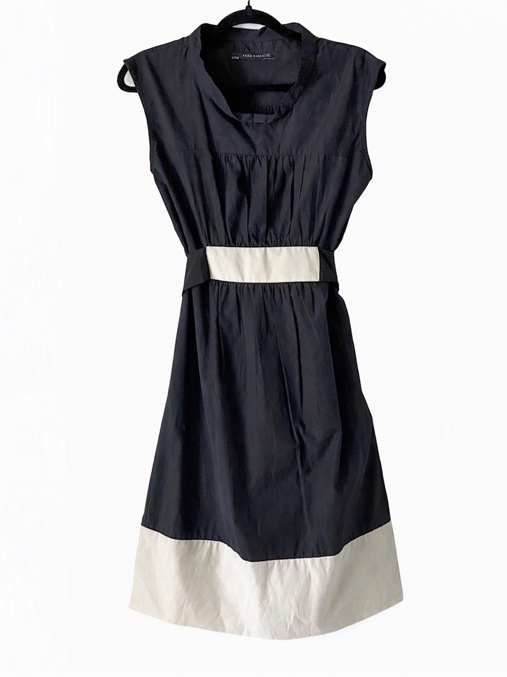 Zara Black Beige Mock Neckline Sleeveless Dress Size Medium
